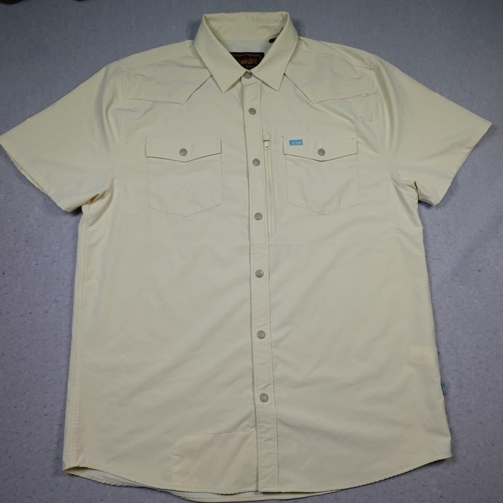 Howler Brothers Pearl Snap Shirt Men M Beige Western Vented Outdoor Cowboy